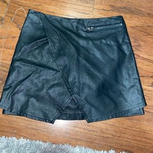 Asymmetrical faux-leather skort w/ exposed zipper